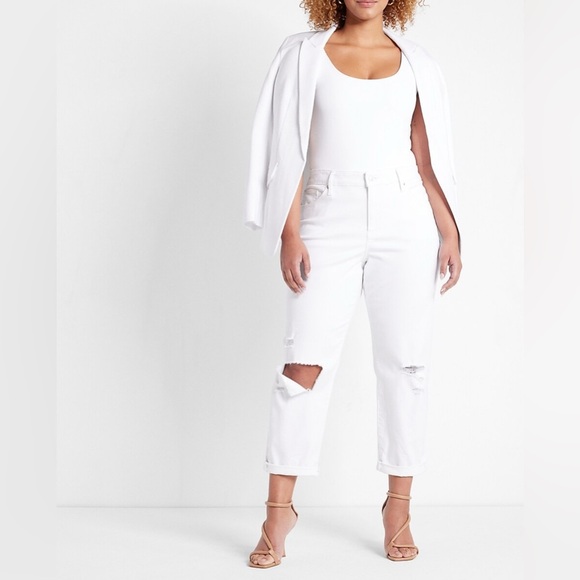 Express Boyfriend Mid Rise White Stylish Ripped Jeans Size 2L / 24 Cotton Blend - Picture 1 of 15
